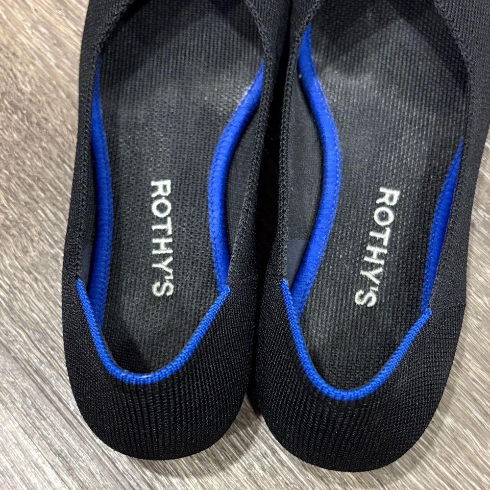 Rothy's Elegant Black Flats with Blue Trim - Picture 2 of 3